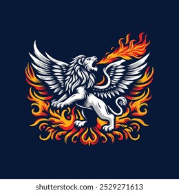 Blazing Fire Winged Lion Design