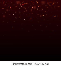 Blazing Flame Fiery Sparkles Background. Hot Burning Glow Flashes. Realistic Fire Effect on Black. Isolated Fire, Yellow Orange Red Sparks, Smoke. Bright Night, Gold Stars. Realistic Energy Glow.