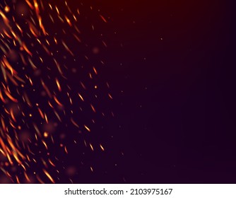 flammenwilder Hintergrund. Realistisches Energieglühen. Realistisches Feuerbild auf Schwarz. Helle Nacht, Goldstars. Einziger Feuer, gelber Rotweinbrand, Rauch. Hot Burning Glow Blitze.