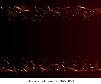 La Llama Incendiable Fiery Desvela El Fondo. Efecto de fuego realista en negro. Flashes Flake En llamas. Fuego Aislado, Parques Naranja Rojo Y Humo. Noche brillante, oro brillante. Gleam de energía realista.