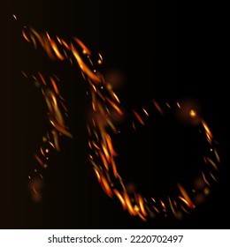 Blazing Flame Fiery Sparkles Background. Realistic Energy Gleam. Isolated Fire, Red Orange Yellow Sparks, Smoke. Realistic Fire Effect on Black. Bright Night, Stars Glitter. Hot Burning Gold Flashes.