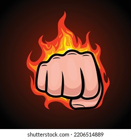 Blazing punch with a human fist showing power  and strength. can be used as a logo for gamers or be printed on t shirts and as stickers. Fire around the hand gives a cool effect.