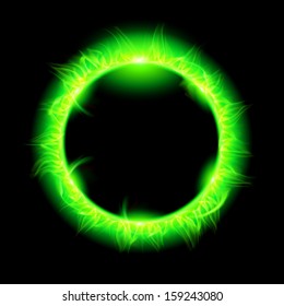 Blazing solar corona in green. Illustration on black background. 