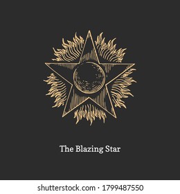 The Blazing Star, vector illustration in engraving style. Vintage pastiche of masonic, esoteric and occult sign. Drawn sketch of magical and mystical symbol.