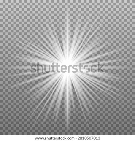 A blazing white light explodes. A New Year's illustration for a cool-toned design, featuring radiating sparkles. A bright star. A transparent, shimmering gradient and a brilliant flash. A lens flare texture.