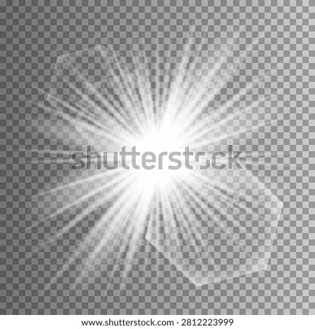 A blazing white light explodes. A New Year's illustration for a cool-toned design, featuring radiating sparkles. A bright star. A transparent, shimmering gradient and a brilliant flash. A lens flare texture.