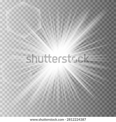 A blazing white light explodes. A New Year's illustration for a cool-toned design, featuring radiating sparkles. A bright star. A transparent, shimmering gradient and a brilliant flash. A lens flare texture.