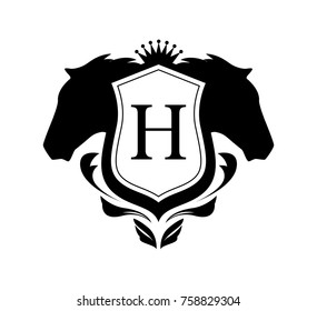 Blazon with Horses, Heraldic Shield with Copy space - Vector Coat of Arms