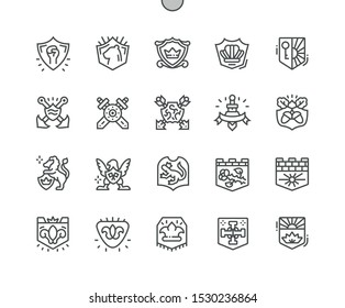 Blazon Píxel Perfect Vector de línea fina Iconos 30 2x Cuadrícula para gráficos y aplicaciones web. Pictograma mínimo simple