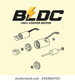 BLDC Motor Exploded View on Background 