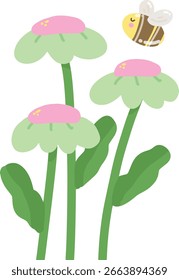 ble pink flower vector illustration and bee decorative and element 