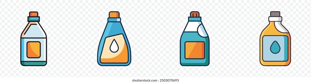 Bleach bottle icons set. Outline set of bleach bottle vector icons, Glass Poison Bottle Icon, Poison icons, bottles icon in trendy flat design, bleach icon, bottle icons