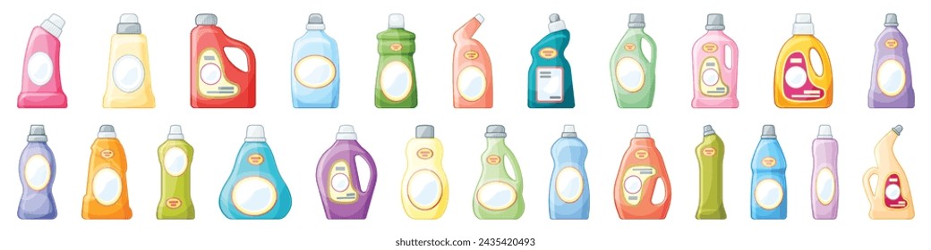 Bleach icons set cartoon vector. Clean bottle product. Plastic liquid container