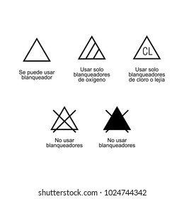 Bleaching. Textile Care Symbols. Written In Spanish.