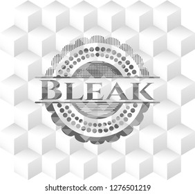 Bleak realistic grey emblem with cube white background