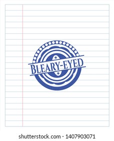 Bleary-eyed emblem drawn with pen. Blue ink. Vector Illustration. Detailed.