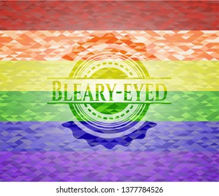 Bleary-eyed emblem on mosaic background with the colors of the LGBT flag