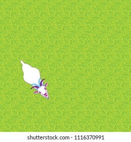 Bleating and laughing goat on the garden, top view illustration. Famous sayings concept  "let goat in the garden", vegetable garden, cabbage green, planting. Seamless texture. Minimalist art