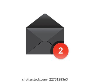 Bleck envelope icon with notification sign. You have a message icon design. User interface. Vector illustration.