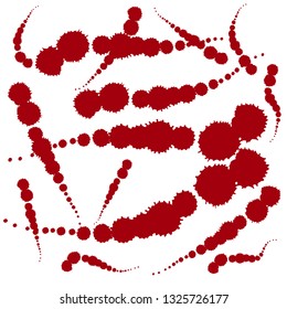 Bleed stains and blood splatter pattern. Horror dirty bloody drops.  Vector isolated illustration.