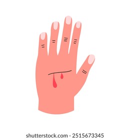 Blutender Schnitt. Handflächenverletzung. Vektorgrafik im flachen Stil