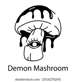 A bleeding demon mushroom, doodle style icon 