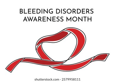 Bleeding Disorders Awareness Month banner design with red ribbon. Simple minimalist hand drawn design for Hemophilia day, von Willebrand disease, rare factor