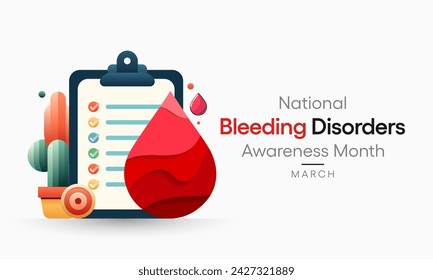 Bleeding Disorders awareness month is observed every year in March, This observance raises awareness for bleeding disorders such as hemophilia. Vector illustration