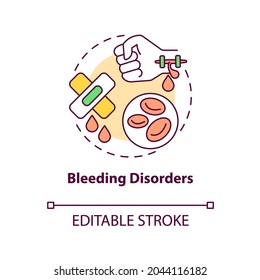 Bleeding disorders concept icon. Liver failure outcome idea thin line illustration. Life-threatening complication. Abnormal bleeding problem. Vector isolated outline RGB color drawing. Editable stroke