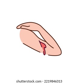 Sangrado del icono de la línea de color de la mano. Concepto de lesiones. Pictograma para página web, aplicación móvil, promoción.