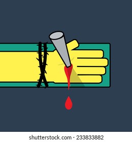 Bleeding hand and nail, Vector/ illustration.