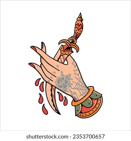 bleeding hand tattoo vector design