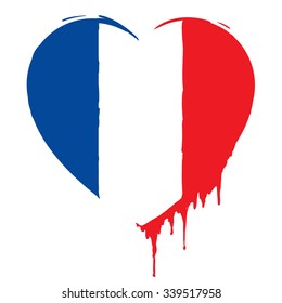 bleeding heart in the colors of the French flag, as a symbol of national mourning