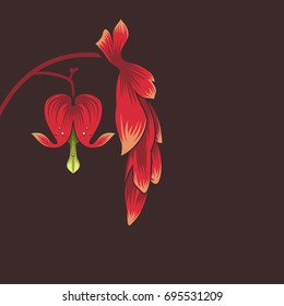 Bleeding Heart Flower On The Dark Background - Vector Illustration