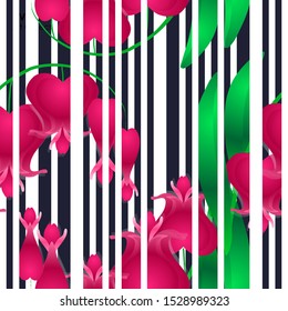 Bleeding Heart Flower Seamless Pattern, Vector illustration design element