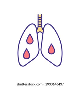 Bleeding Into Lungs RGB Color Icon. Coughing Up Blood. Pulmonary Haemorrhage. Problems In Blood Vessels. Medical Condition. Bronchitis, Fibrosis, Cancer. Isolated Vector Illustration