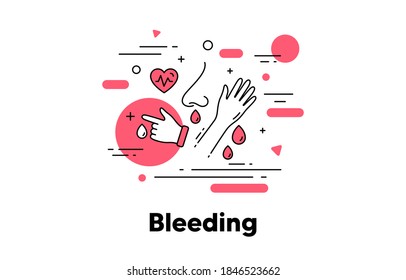 Bleeding line icon. Nose bleed, blood from wound. Diabetes symptom concept illustration. Blood donate, hand injury, nosebleed icon. Bleeding arm, blood loss, finger bleed. Editable stroke. Vector