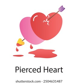 Bleeding pierced heart with arrow, flat icon 