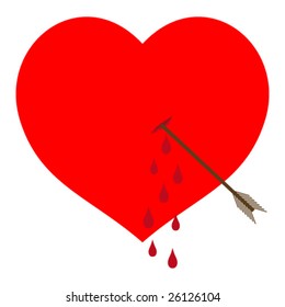 Bleeding red heart pierced by an arrow