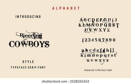 Bleeding Western Cowboys Font, Vintage Grunge Estética para projetos exclusivos e projetos criativos.