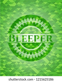 Bleeper green emblem with triangle mosaic background