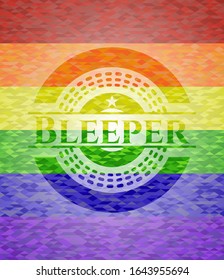 Bleeper on mosaic background with the colors of the LGBT flag