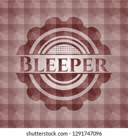 Bleeper red emblem or badge with abstract geometric pattern background. Seamless.