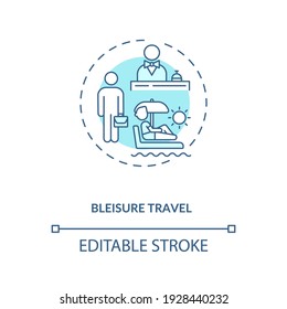 Bleisure Travel Concept Icon. Spontaneous Trip Idea Thin Line Illustration. Travel During Covid 19 Pandemic. Tourism Service. Vector Isolated Outline RGB Color Drawing. Editable Stroke