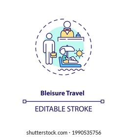 Bleisure Travel Concept Icon. Spontaneous Trip Idea Thin Line Illustration. Travel During Covid 19 Pandemic. Unplanned Vacation. Vector Isolated Outline RGB Color Drawing. Editable Stroke