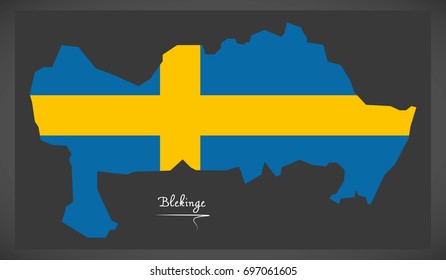 Blekinge map of Sweden with Swedish national flag illustration