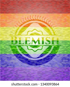 Blemish emblem on mosaic background with the colors of the LGBT flag