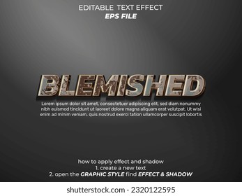 blemished text effect, font editable, typography, 3d text. vector template