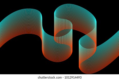 Blend. Color Wavy Lines on Black Isolated Background. Abstract Vector Illustration. Creative Wave with Lines Created Using Blend Tool. Color Waved Lines for Banner, Website, Flyer Design, Web Design.