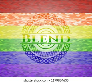 Blend emblem on mosaic background with the colors of the LGBT flag